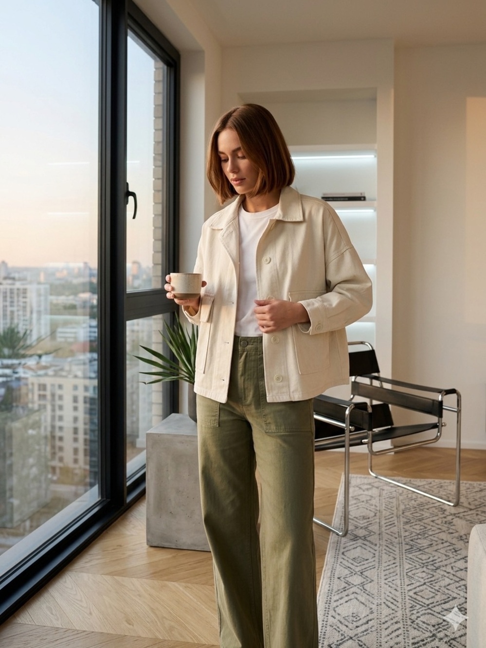 Cost Plus World Market Light Cream Utility Jacket with Patch Pockets